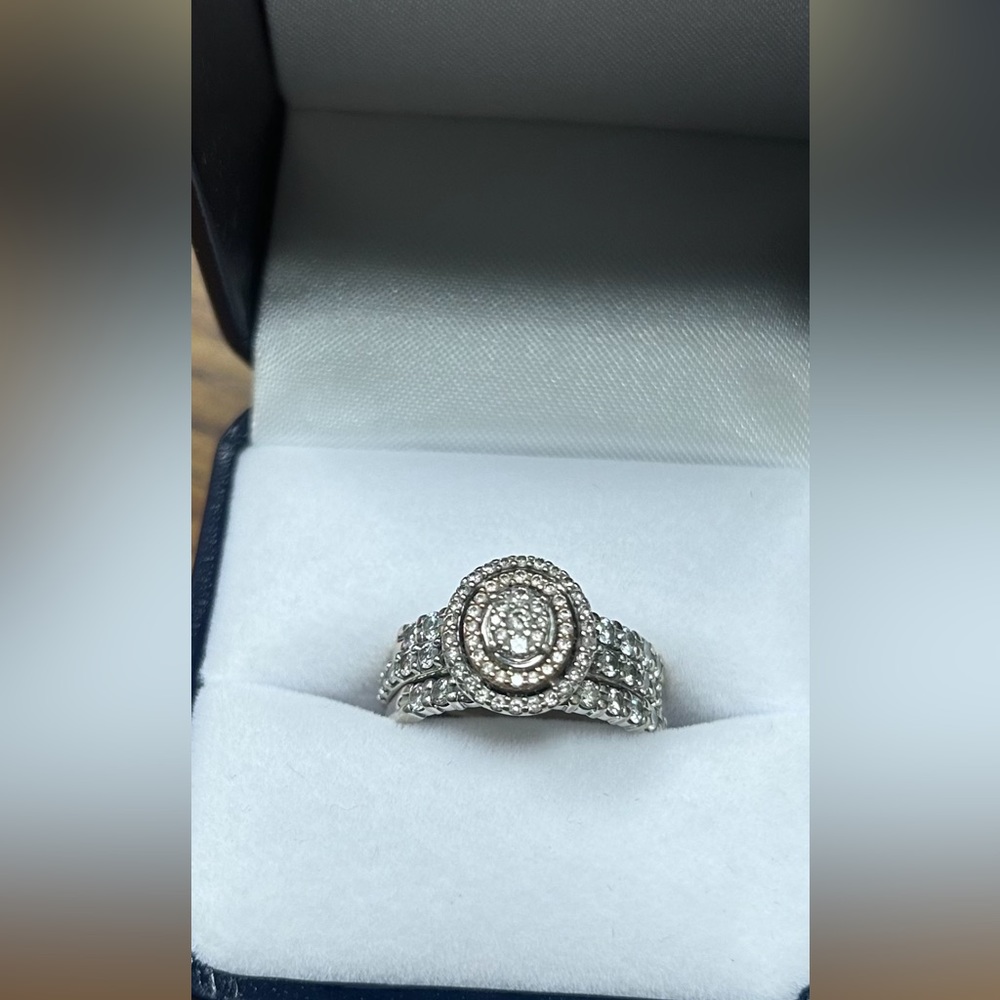 10CT White gold Size 6 halo diamond wedding ring set. Three separate rings.